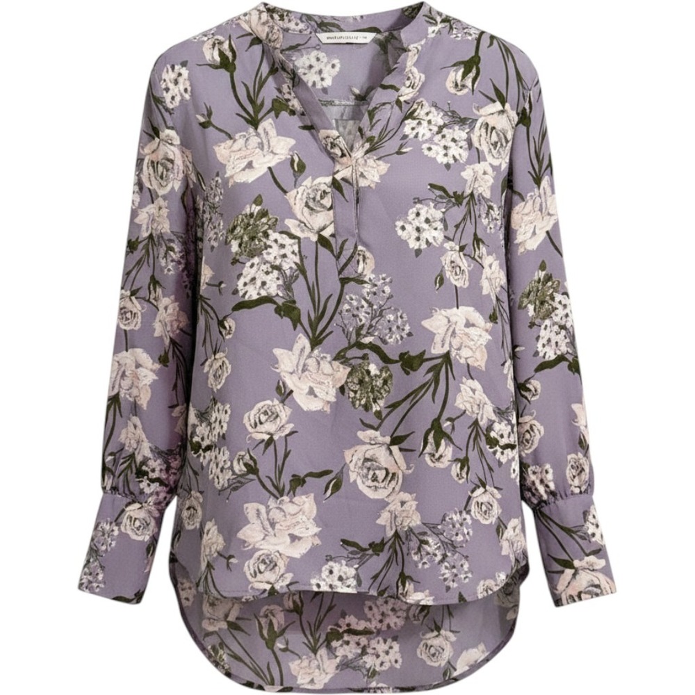 Kut From The Kloth Womens Purple Floral Print Long Sleeve V Neck Blouse Size S